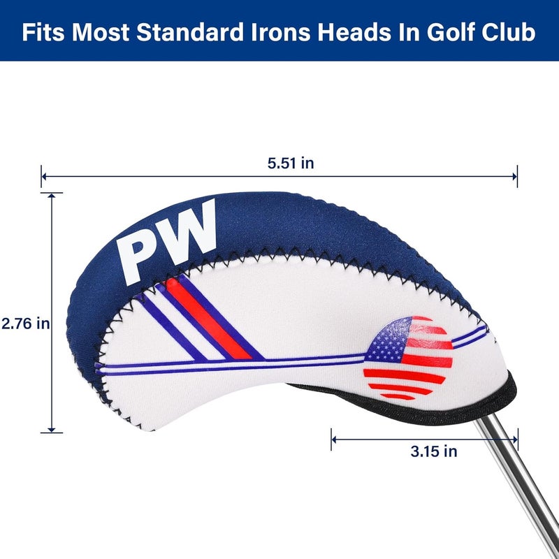 Frimon Golf Club Iron Head Covers Set, 10PCS Neoprene USA Flag Design Protective Covers for Irons - Image 5